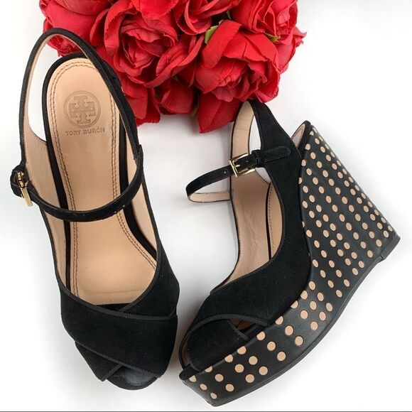 Tory burch black polkadot wedges - Picture 1 of 5